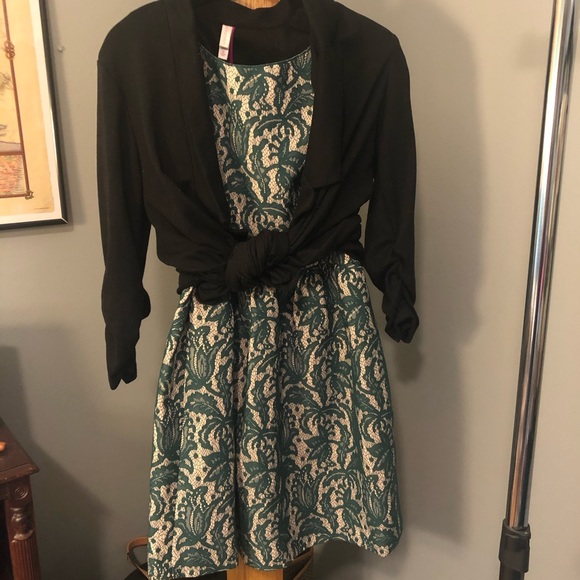 Zara Green Lace Brocade Dress Size L - Picture 6 of 6